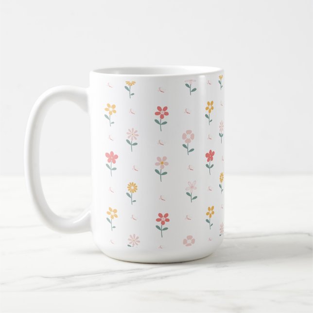 Färgblommor och fjäril Mönster Kaffemugg (Vänster)