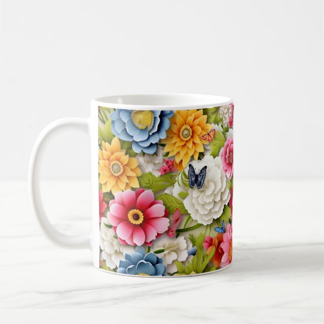 Färgblommor och fjärilar kaffemugg (Vänster)