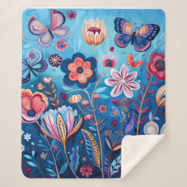Färgblommor och fjärilar Sherpa Blanket