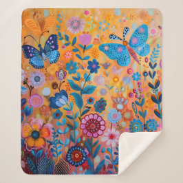 Färgblommor och fjärilar Sherpa Blanket