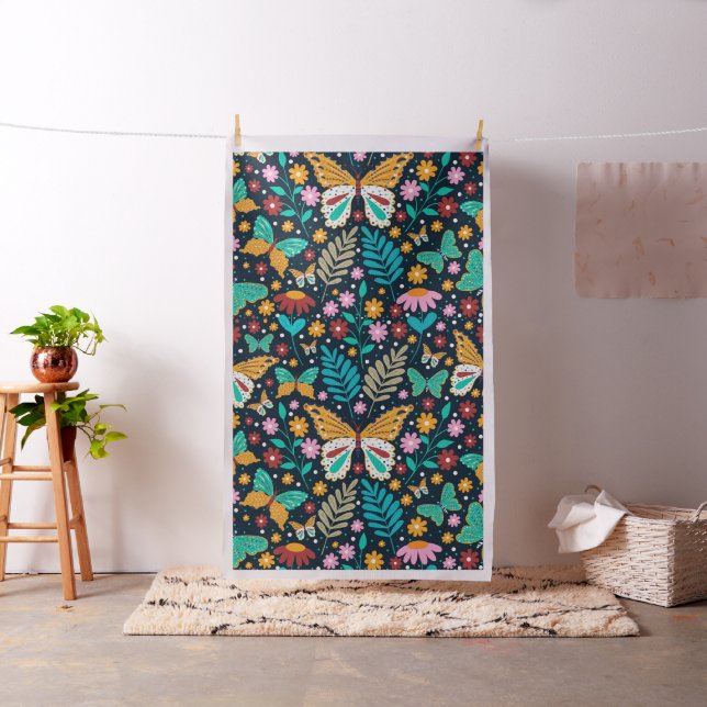 Färgblommor och fjärilar sömlösa mönster tyg (In Situ)