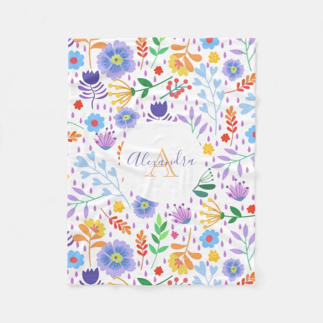 Färgblommor och Löv Fleecefilt (Framsidan)