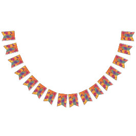 Färgblommor och löv på svart bakgrund vimplar