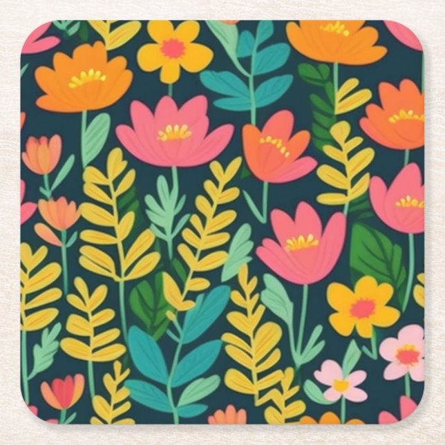 Färgblommor och löv underlägg papper kvadrat (Framsidan)