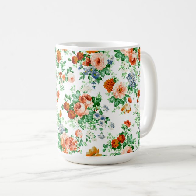Färgblommor och Rosa och Röd ros Kaffemugg (Framsida höger)