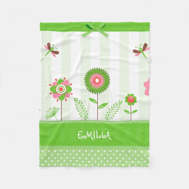 Färgblommor och vita punkter fleecefilt (Framsidan)