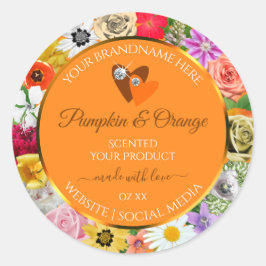 Färgblommor Orange Produktetiketter med hjärdar Runt Klistermärke