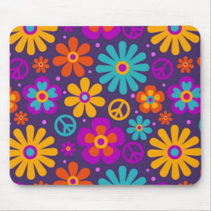 Färgblommor Peace Kärlek Groovy Retro Hippie Musmatta