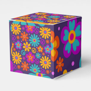 Färgblommor Peace Kärlek Groovy Retro Hippie Presentaskar