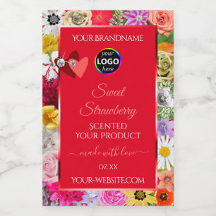 Färgblommor Ram Red Product Labels Add Logotyp Mat Etikett