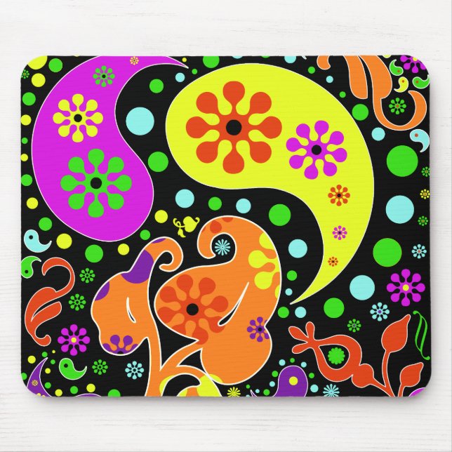 Färgblommor Retro Paisley Design Mousepad Musmatta (Framsidan)