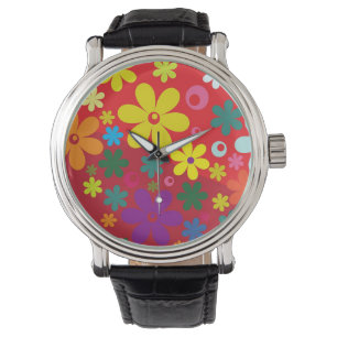 Färgblommor, röd armbandsur