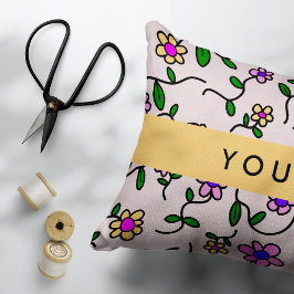 Färgblommor, Rosa, bakgrund, Gult Prydnadskudde