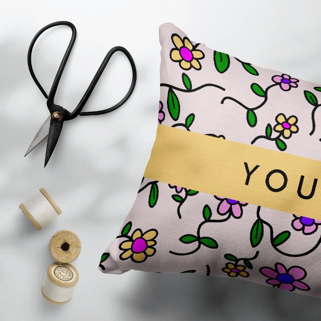 Färgblommor, Rosa, bakgrund, Gult Prydnadskudde (Skapare uppladdad)