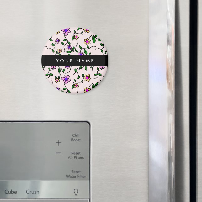 Färgblommor, Rosa bakgrund, svart Magnet (In Situ (Fridge))