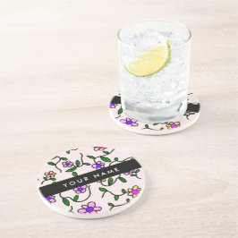 Färgblommor, Rosa bakgrund, svart Underlägg