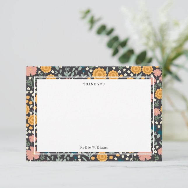 Färgblommor Rosa Orange Modern Tack Kort (Stående Fram)