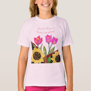 Färgblommor Rosa Tulips & Gult Solblommor T Shirt