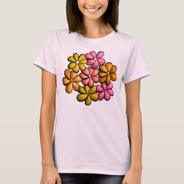Färgblommor Rosa Vår Blommigt T Shirt (Framsida)