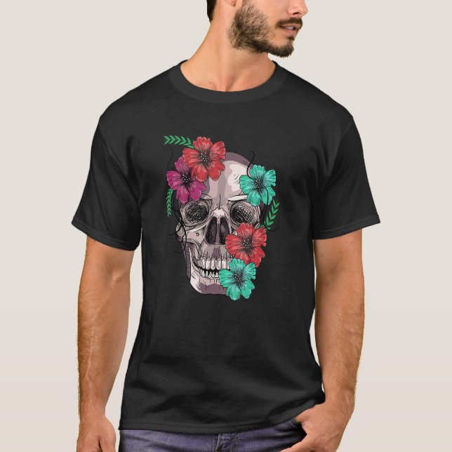 Färgblommor Socker och Blommigt Skulldag T Shirt (Framsida)