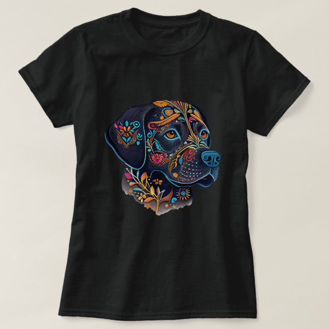 Färgblommor Socker Skull Labrador Retriever Lo T Shirt (Design framsida)