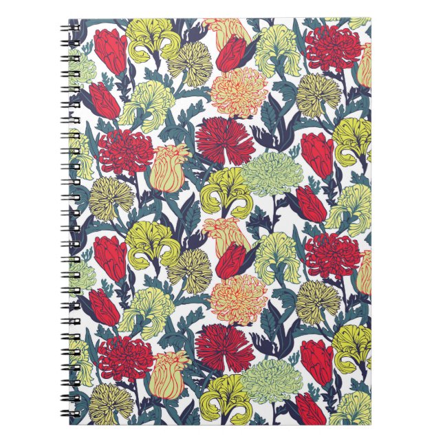 Färgblommor: sömlös vit mönster. anteckningsbok (Framsidan)