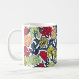 Färgblommor: sömlös vit mönster. kaffemugg