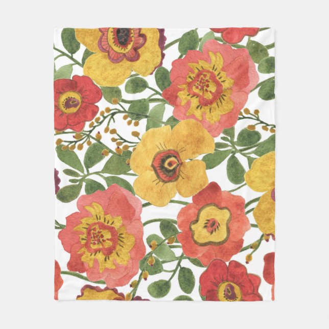 Färgblommor: sommarvattenfärgen mönster. fleecefilt (Framsidan)