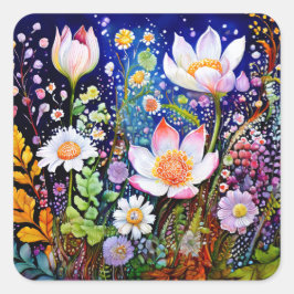 Färgblommor Stickers Fyrkantigt Klistermärke