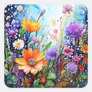 Färgblommor Stickers Fyrkantigt Klistermärke