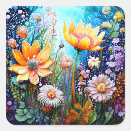 Färgblommor Stickers Fyrkantigt Klistermärke