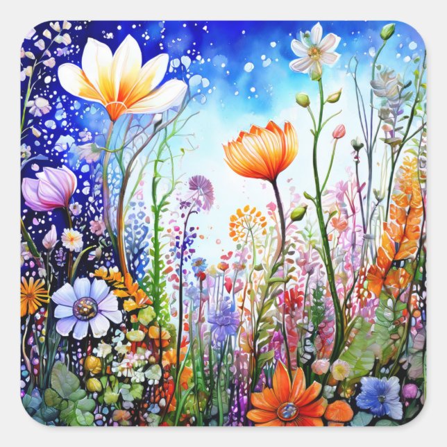 Färgblommor Stickers Fyrkantigt Klistermärke (Framsida)