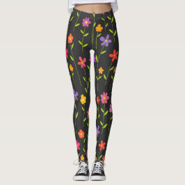 Färgblommor svart leggings