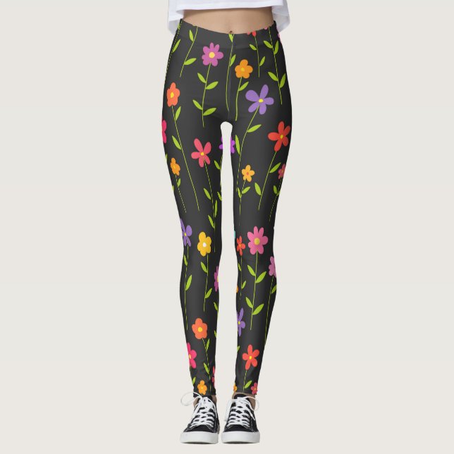 Färgblommor svart leggings (Framsida)