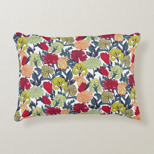 Färgblommor utan sammet Mönster på vit backgro Prydnadskudde (Framsidan)