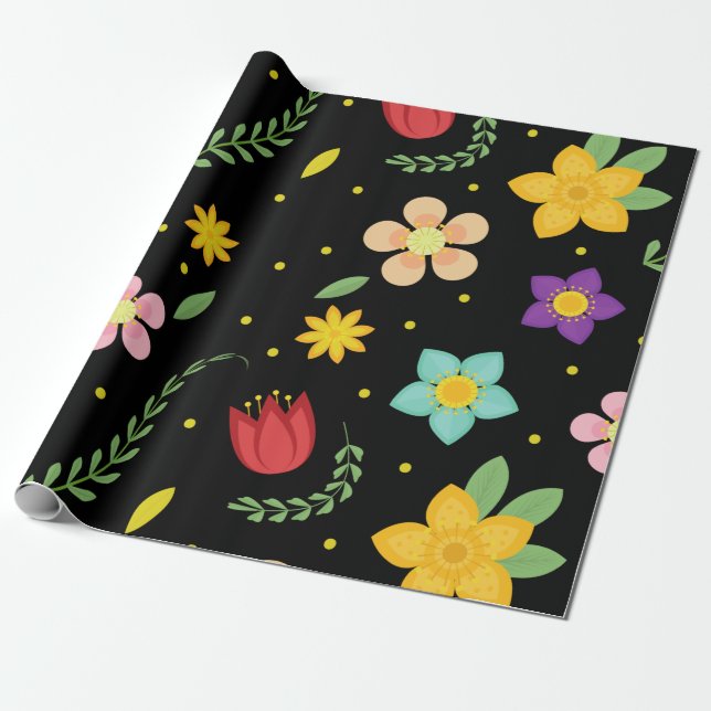 Färgblommor Vattenfärgad cute Presentpapper (Utrullad)