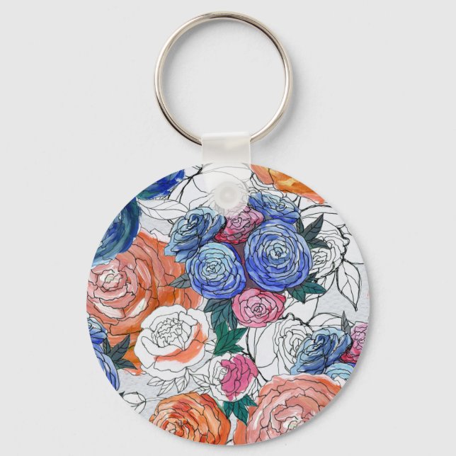 Färgblommor: Vibrant sjölöst Mönster Nyckelring (Framsida)