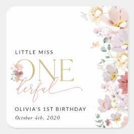 Färgblommor, vilda blommor, första födelsedagen fyrkantigt klistermärke