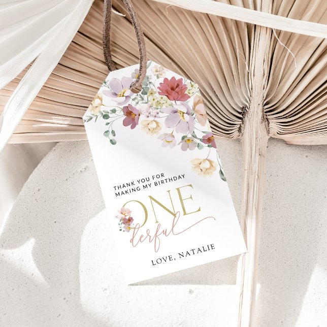 Färgblommor, vilda blommor, första födelsedagen presentetikett (Skapare uppladdad)