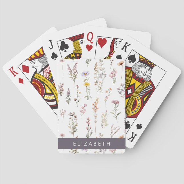 Färgblommor, Wildblommor, Greenery, ditt namn Casinokort (Baksidan)