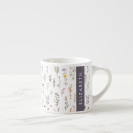 Färgblommor, Wildblommor, Greenery, ditt namn Espressomugg