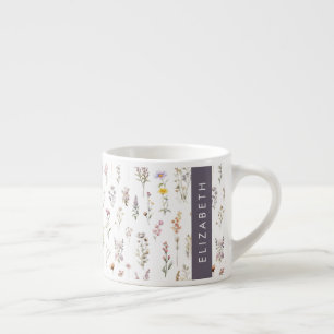 Färgblommor, Wildblommor, Greenery, ditt namn Espressomugg