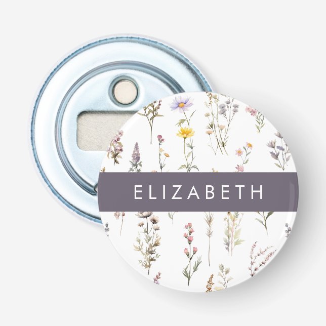 Färgblommor, Wildblommor, Greenery, ditt namn Flasköppnare (Framsidan)