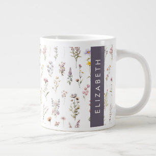 Färgblommor, Wildblommor, Greenery, ditt namn Jumbo Mugg