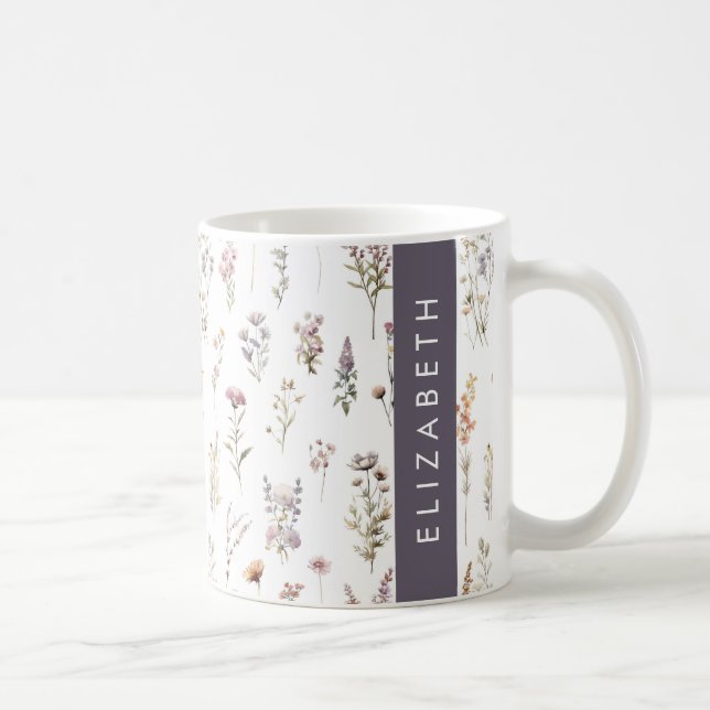Färgblommor, Wildblommor, Greenery, ditt namn Kaffemugg (Höger)