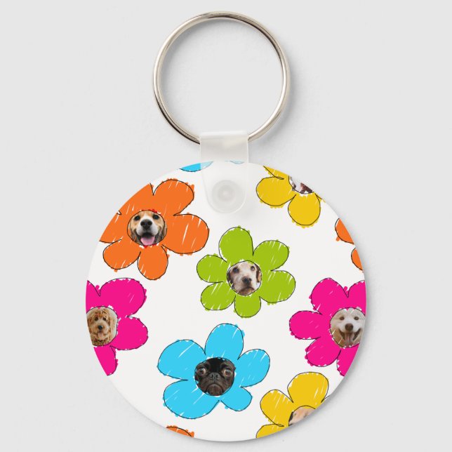 Färgblomning i Hund Mamma Roligt Fotokollage Nyckelring (Framsida)