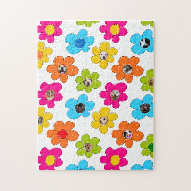 Färgblomning i Hund Mamma Roligt Fotokollage Pussel (Vertikal)