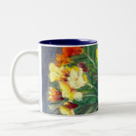 Färgblomsterfärger Hand-målade i oljefastor Två-Tonad Mugg