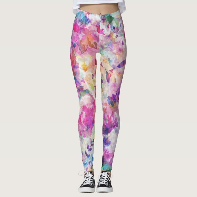 Färgblomsterkollage Leggings (Framsida)