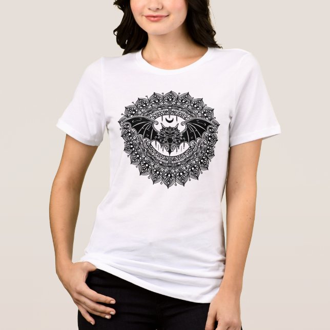 Färgbok Fladdermus Mandala T Shirt (Framsida)